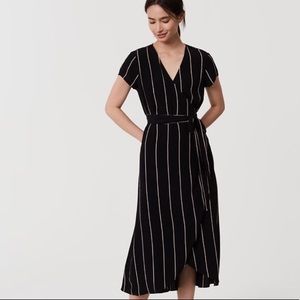 Loft black and white stripe midi dress